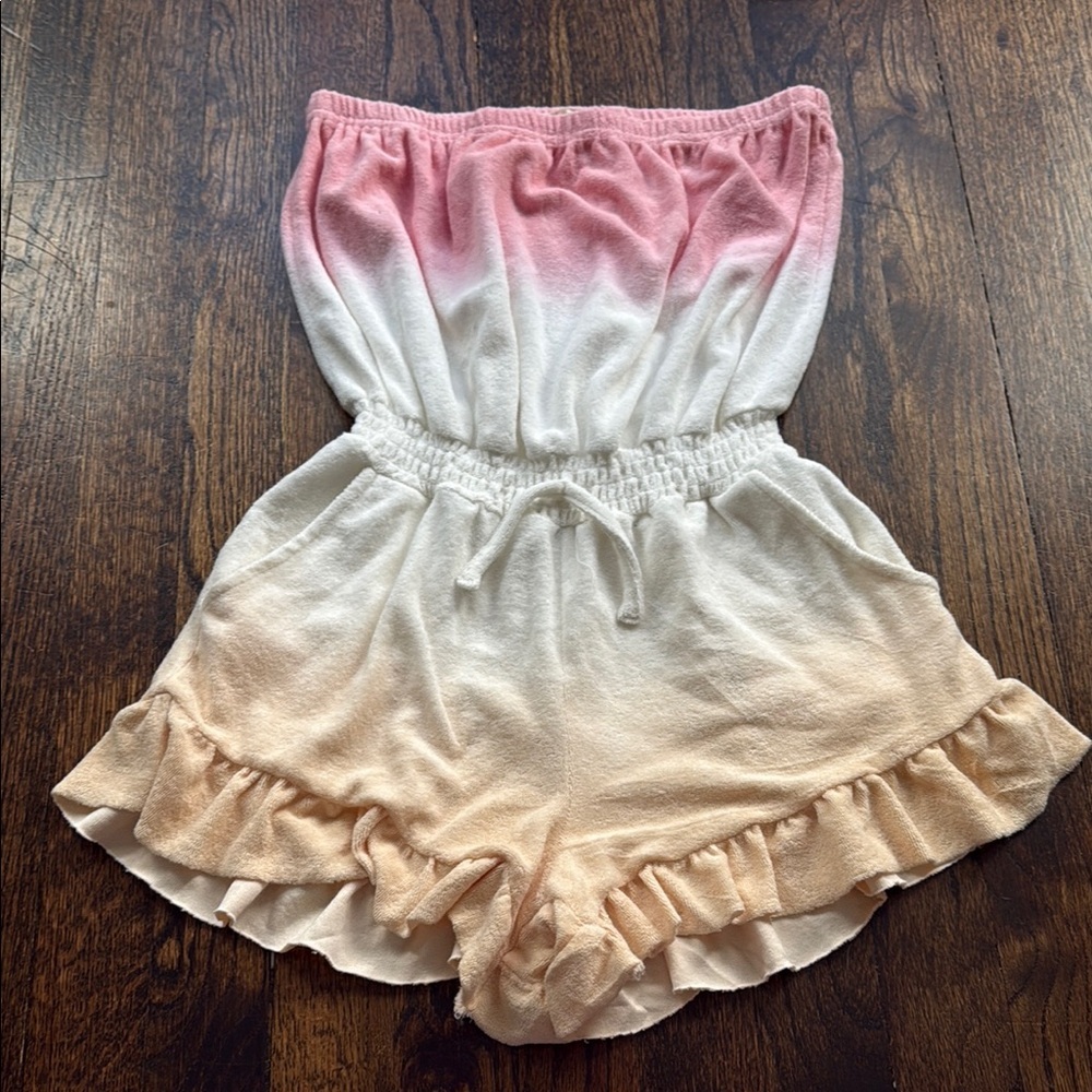 Vintage Havana Pink and White Knit strapless ombré romper
